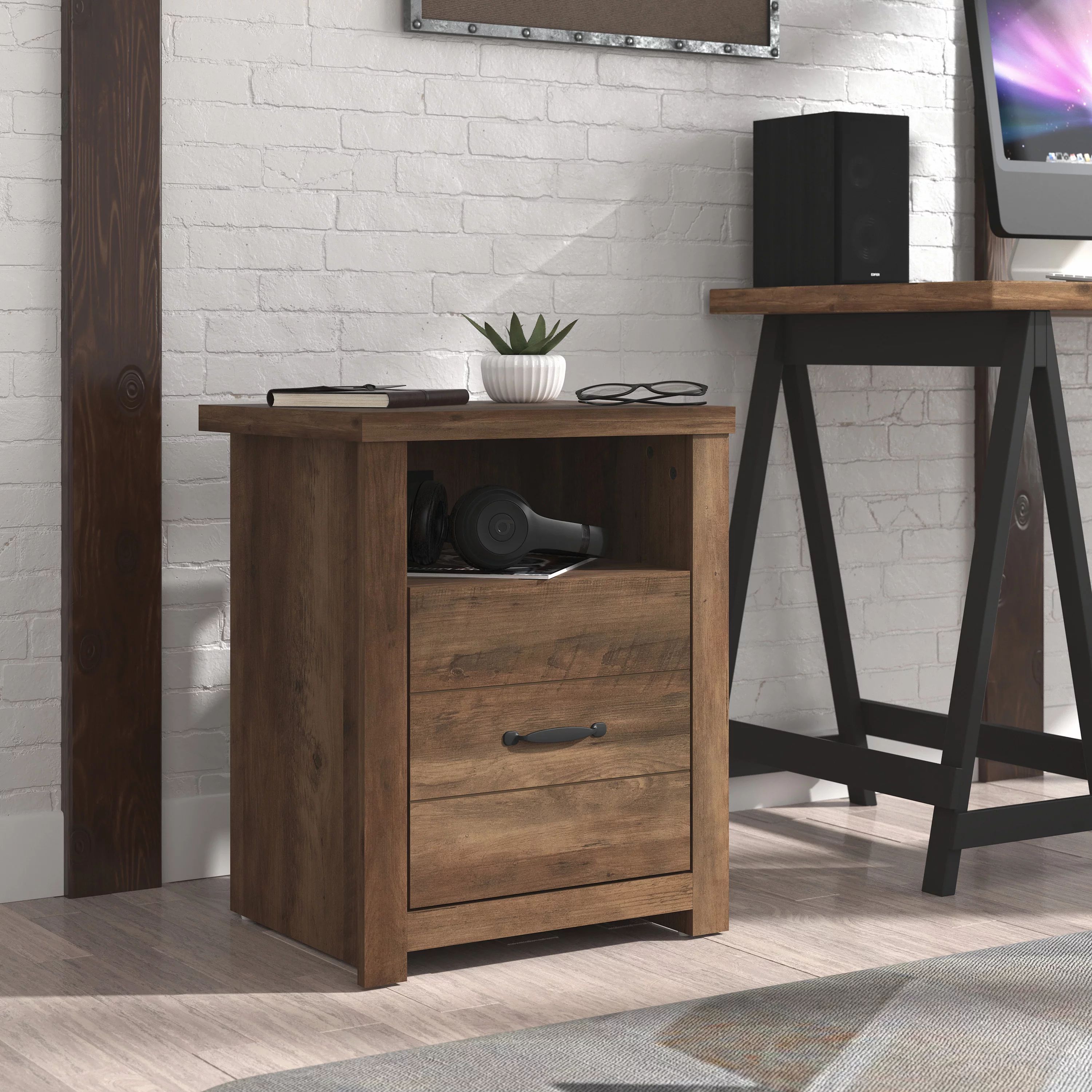 Lancaster Farmhouse End Table with USB Ports and Power Outlet, Knotty Oak - Walmart.com | Walmart (US)