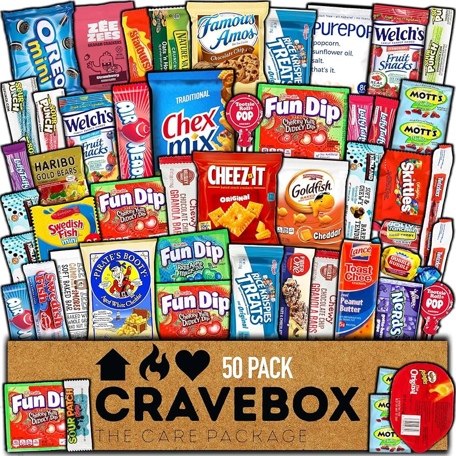 CRAVEBOX Snack Box (50 Count) Valentines Day Variety Pack Gift Care Package Basket Adult Kid Guy ... | Amazon (US)