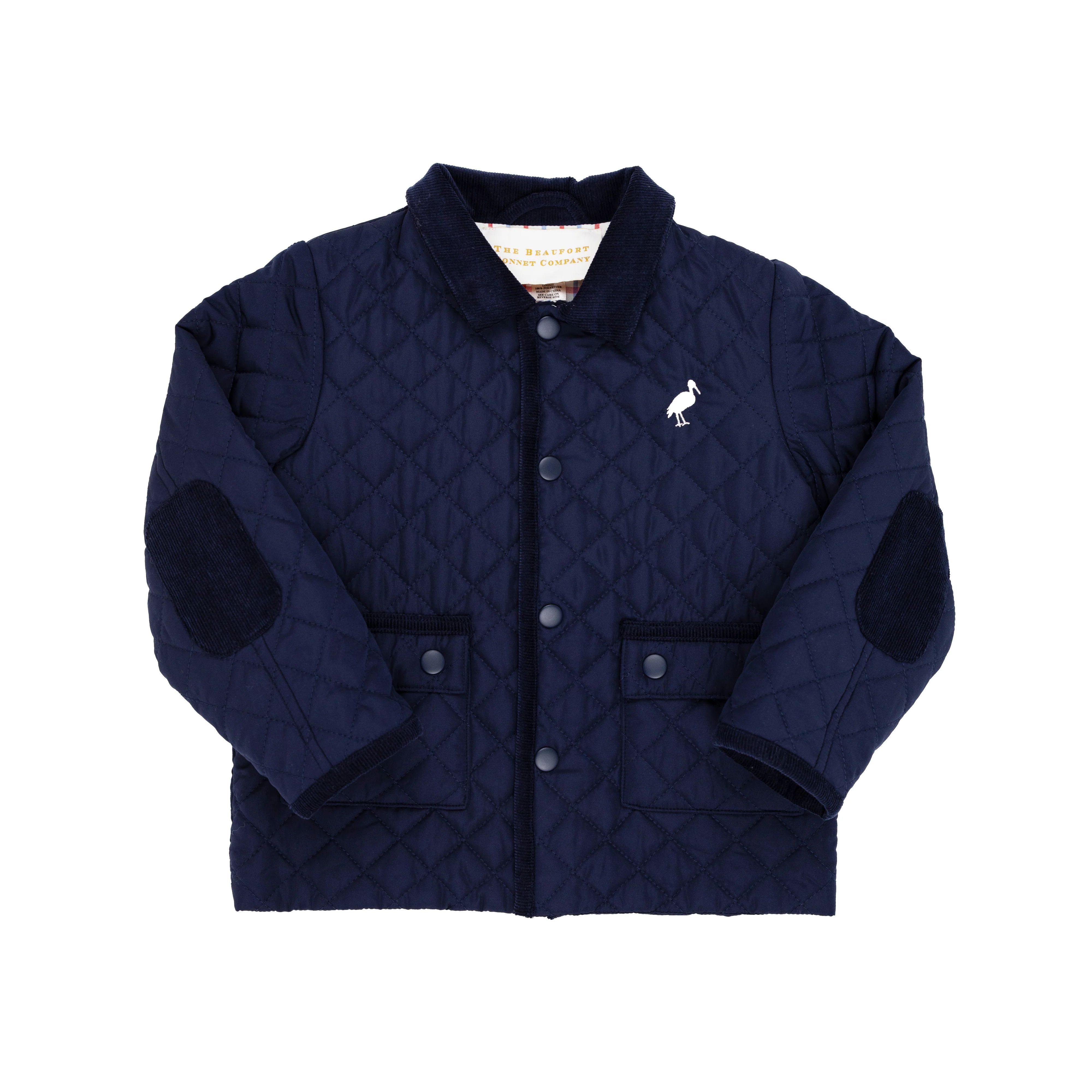 Caldwell Quilted Coat - Nantucket Navy with Palmetto Pearl Stork | The Beaufort Bonnet Company
