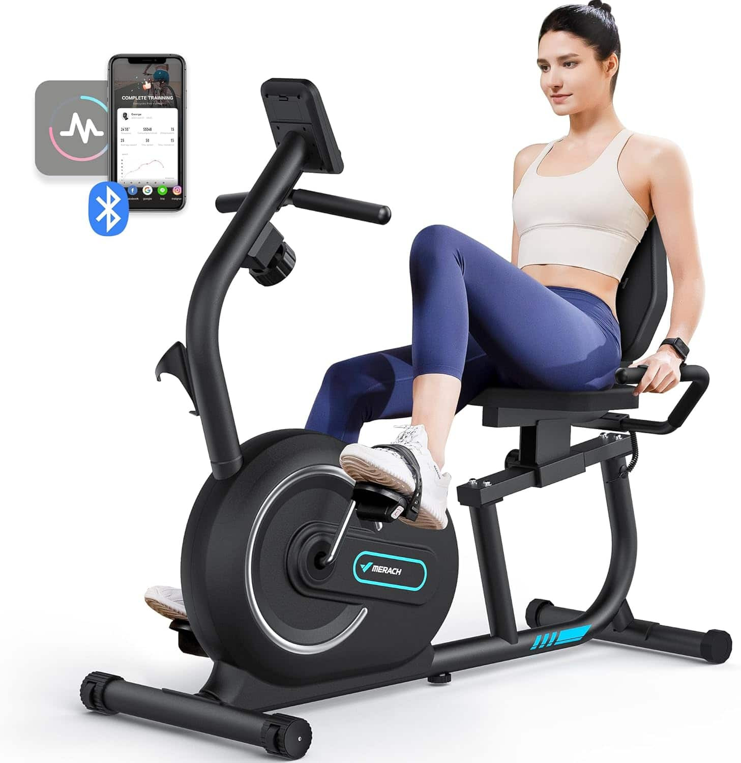 MERACH - Recumbent Exercise Bike with Bluetooth, LCD, Heart Rate Monitor, and Magnetic Resistance for Home & Seniors - Black | Best Buy U.S.