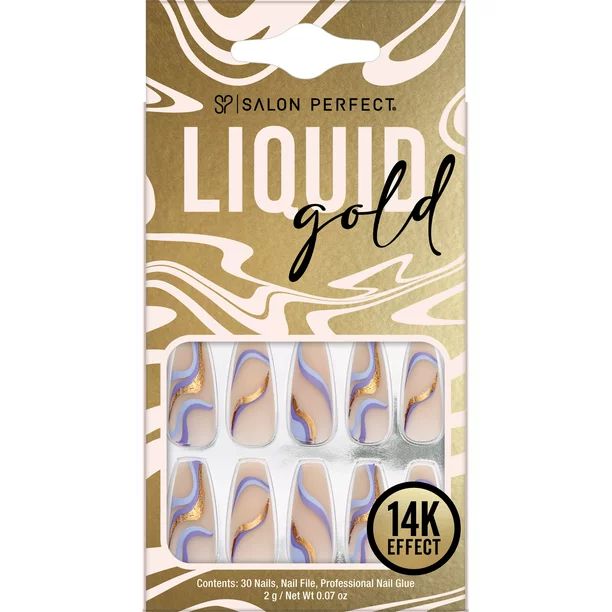 Salon Perfect Artificial Nails, 128 Liquid Gold Purple Swirl, File & Glue Included, 30 Nails | Walmart (US)