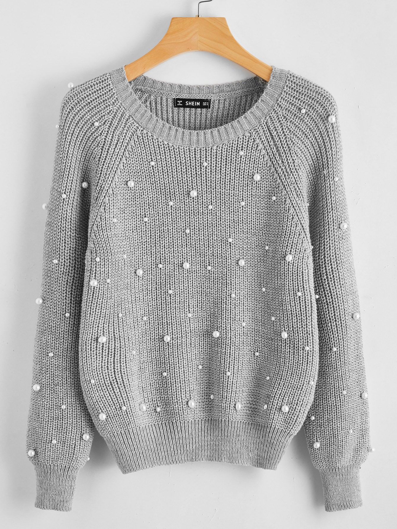 Pearls Beaded Solid Sweater | SHEIN