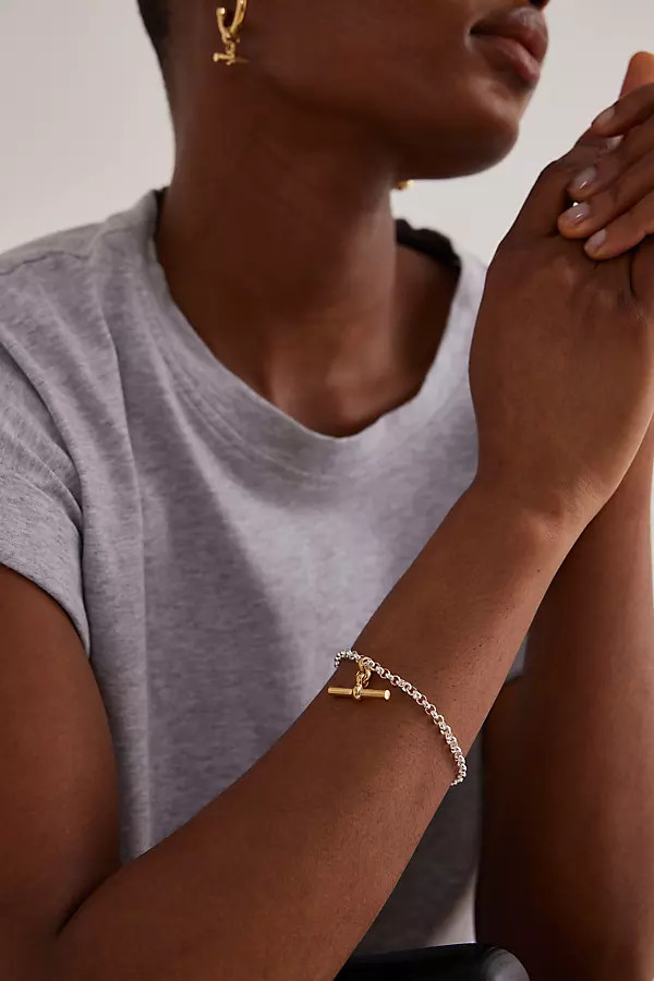 Tilly Sveaas Silver Belcher Chain T-Bar Bracelet | Anthropologie (UK)
