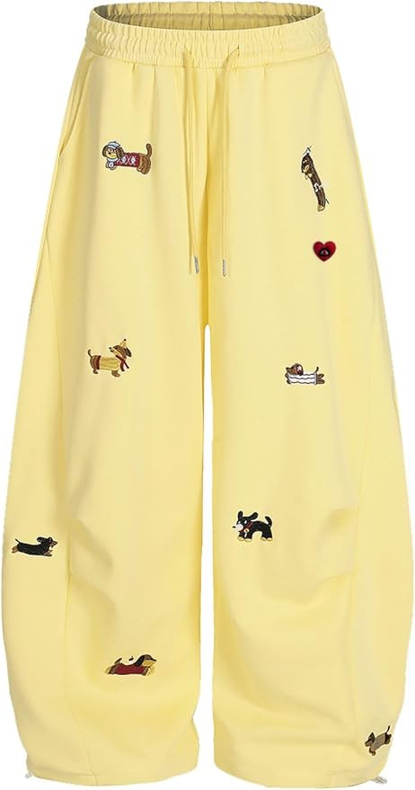 Aelfric Eden Embroidery Puppy Baggy Barrel Sweatpants Casual Y2K Elastic Drawstring Unisex Wide L... | Amazon (US)