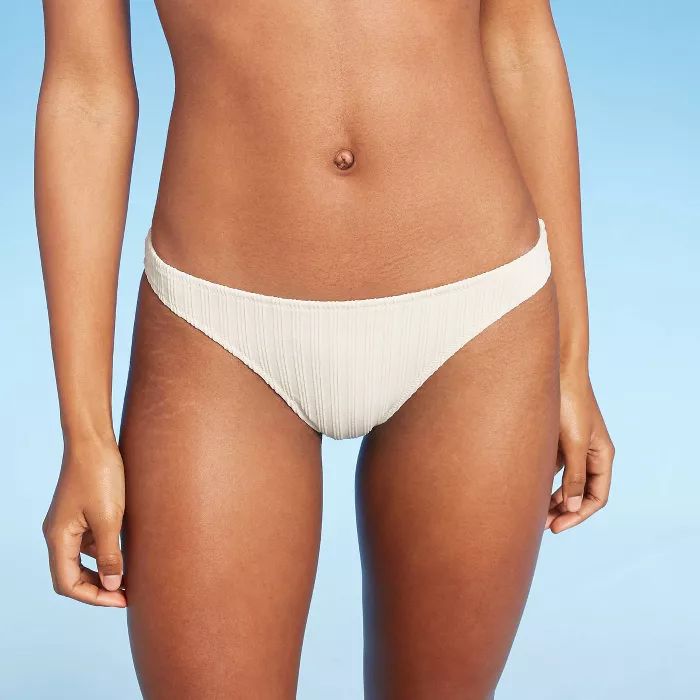 Women's Ribbed High Leg Extra Cheeky Bikini Bottom - Shade & Shore™ Cream Floral | Target