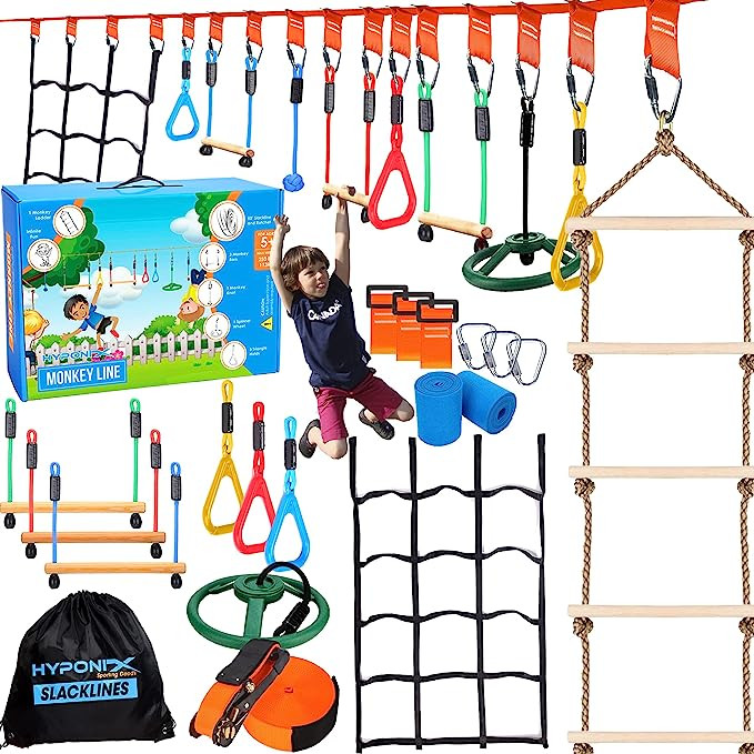 Hyponix Ninja Warrior Obstacle Course for Kids up to 880 Lbs - 50 ft - 10 Durable Obstacles & Wea... | Amazon (US)