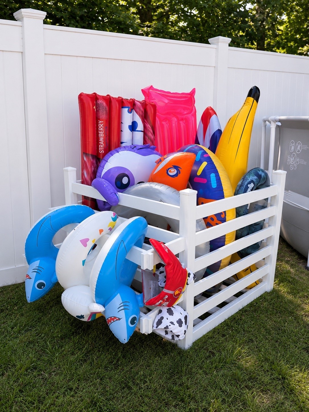 Pool days are so much easier when everything has a place! 🤍 I finally found the cutest way to store all of our pool floats, and not only does it keep the backyard organized, it actually looks good too. No more chasing floats around the yard or stuffing them in the garage! 🦩🦈🍌

This outdoor float storage bin is one of those simple upgrades that makes a huge difference for summer with kids. Linking all my favorite pool essentials! ✨

#LTKhome #LTKfamily #LTKsummer #PoolSide #PoolFloats #BackyardGoals #OutdoorLiving #SummerEssentials #BackyardDecor #PoolStorage #MomLife #OutdoorOrganization #BackyardInspo #SummerVibes #FamilyFun #PoolDay #WhiteFence #HomeInspiration #LTKFinds #OrganizationIdeas

#LTKmomlife #LTKSeasonal #LTKSwim