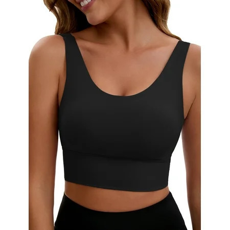 Unique Bargains Women s V Back Wide Straps Sports Bra L Black | Walmart (US)
