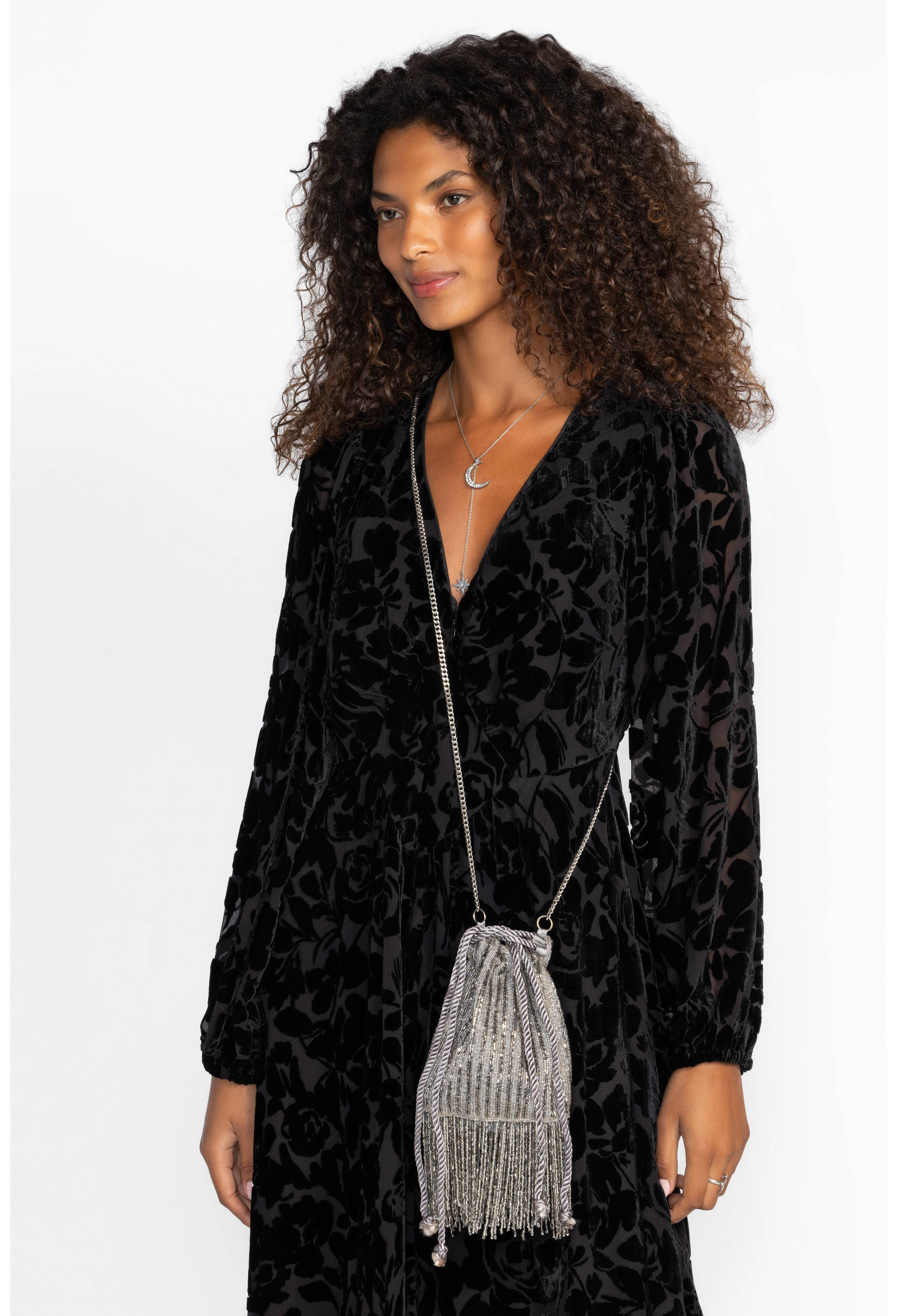 SILVER HANDBEADED BUCKET CROSSBODY | Johnny Was | Johnny Was