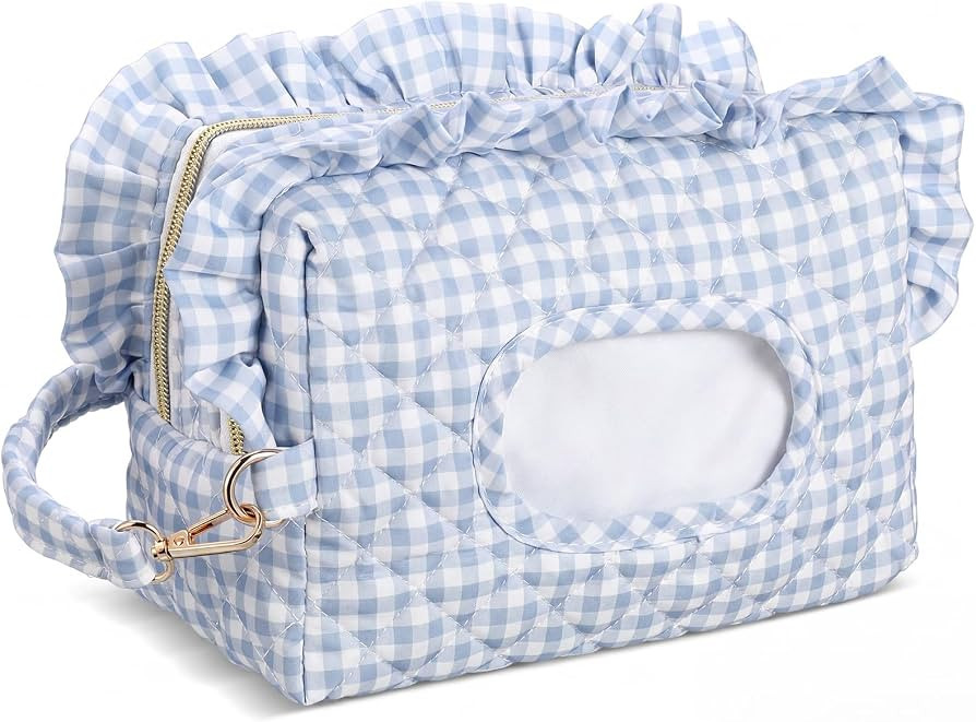 Aliceset Light Blue Ruffle Gingham Diaper and Wipe Pouch Baby Wipe Holder | Amazon (US)