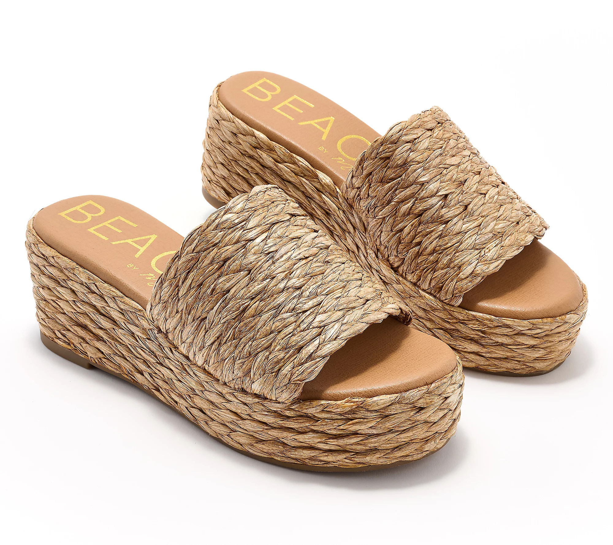 As Is Matisse Raffia Platform Slide Sandals-Peony | QVC