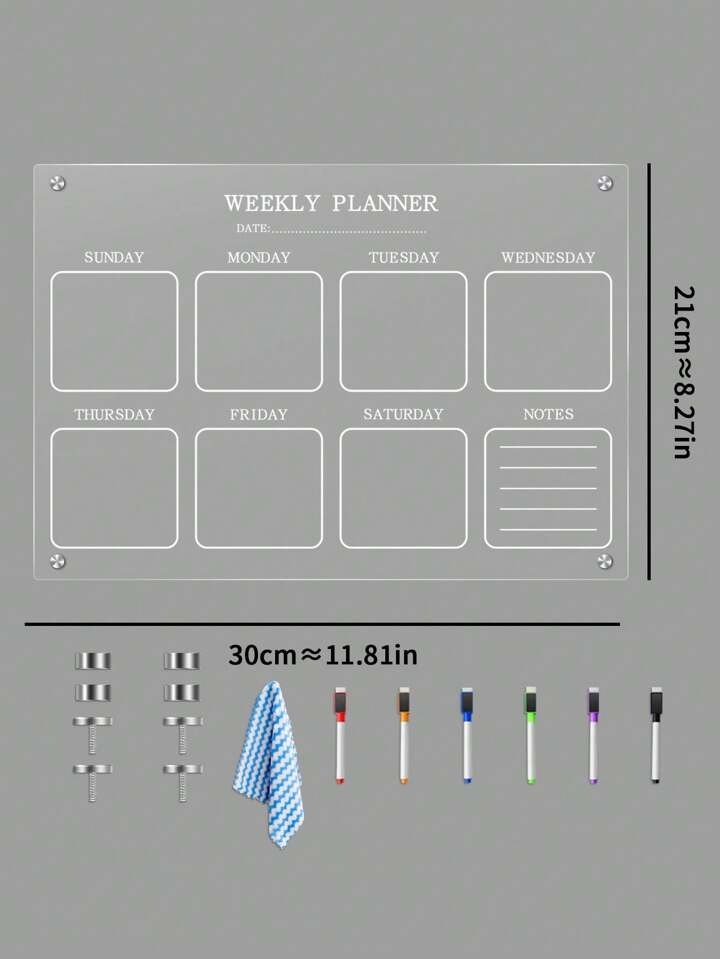 1set Clear Acrylic White Line Magnetic Memo Board, Weekly/Monthly Planner, Message Board, Magnetic Fridge Decoration, Magnetic Planning Board Best Gifts Birthday Graduation | SHEIN
