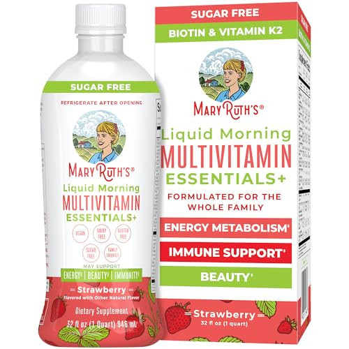 MaryRuth Organics Liquid Morning Multivitamin Essentials+ | Vitamin A C D E B6 B12 Biotin Zinc | Men's & Women's | Immune Support | Beauty | Sugar Free | Vitamins for Ages 1+ | Vegan | 32 Fl Oz | Amazon (US)