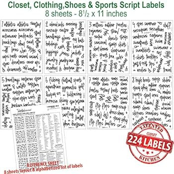 Amazon.com: Talented Kitchen 224 Closet, Clothing, Shoes & Sports Labels. 224 Script Label Sticke... | Amazon (US)