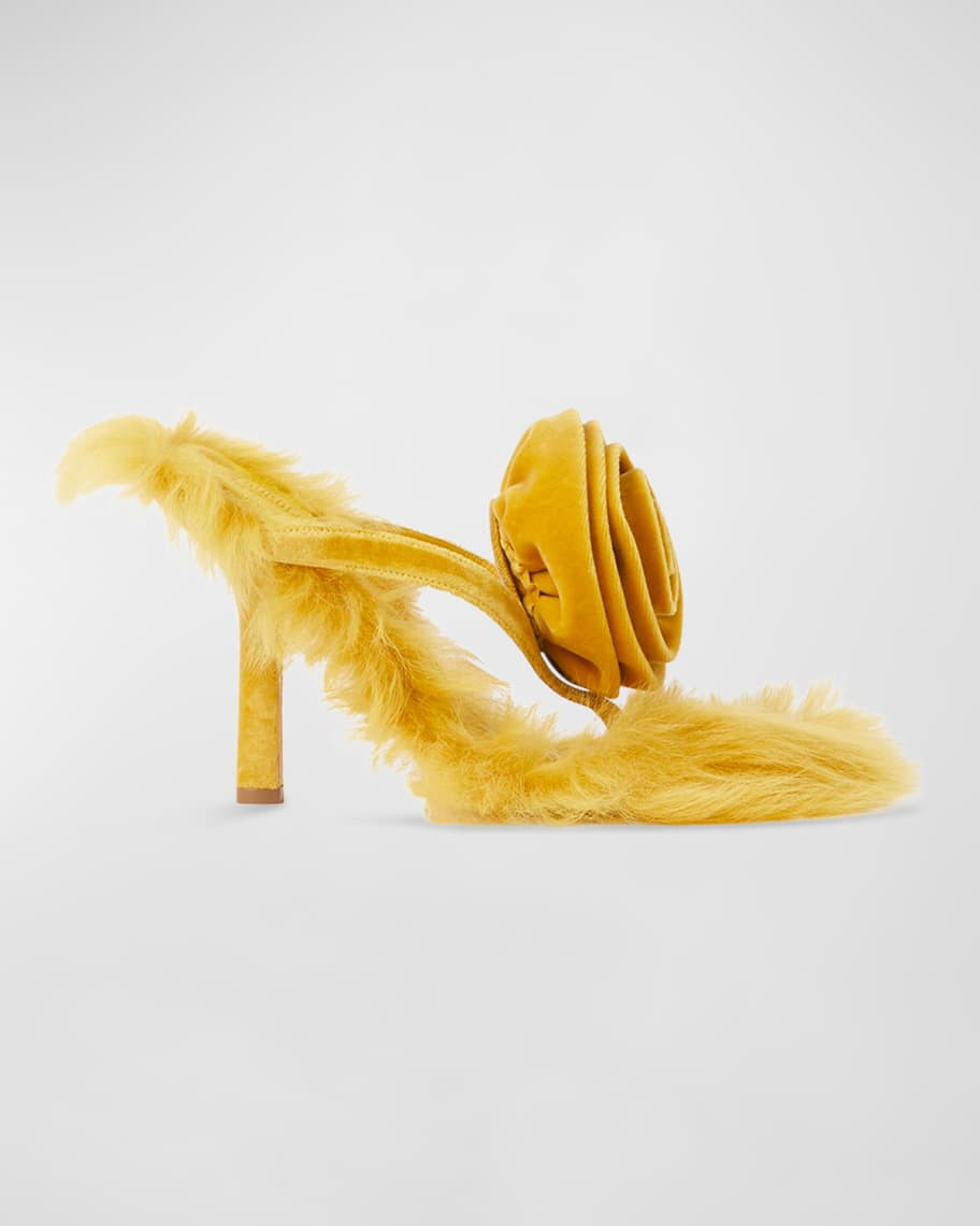 Burberry Rose Shearling Mule Sandals | Neiman Marcus