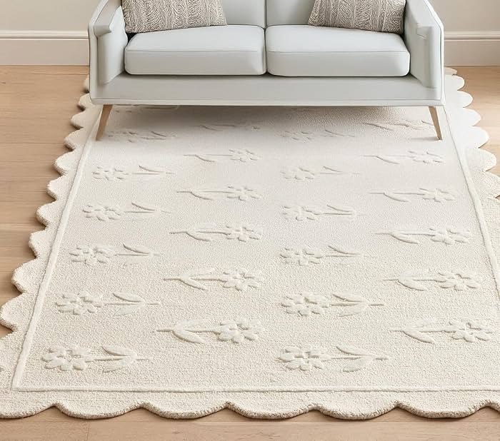 Jessa Scallop Floral Rug – Handmade Wool Area Rug with Non-Slip Cotton Backing – Soft and Dur... | Amazon (US)