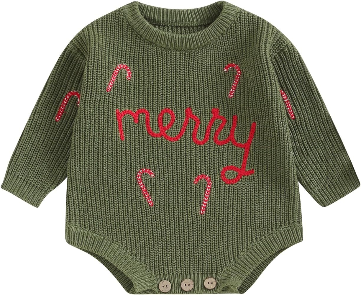 Bonangber Toddler Baby Boy Girl Christmas Sweater Merry Candy Cane Embroidery Knit Warm Pullover Sweatshirt Fall Clothes | Amazon (US)