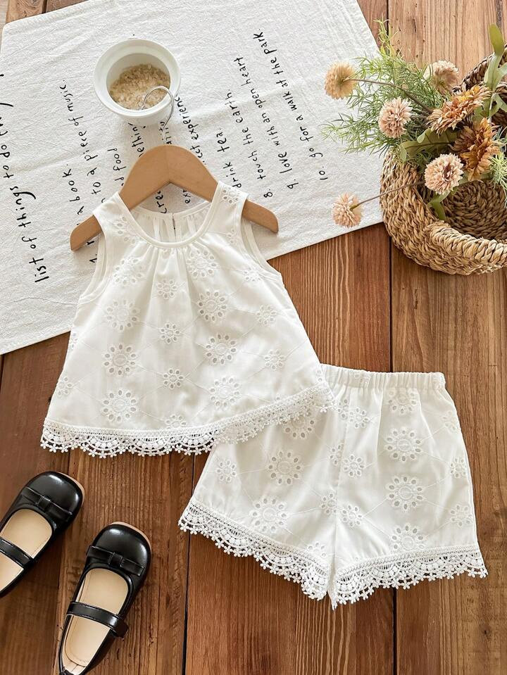 LMoss Kids Conjunto De 2 Piezas Para Niña Bebé De Top Regular De Cuello Redondo Y Unicolor Tejido Y Pantalón Largo Holgado Tejido, Adecuado Para Primavera Y Verano | SHEIN