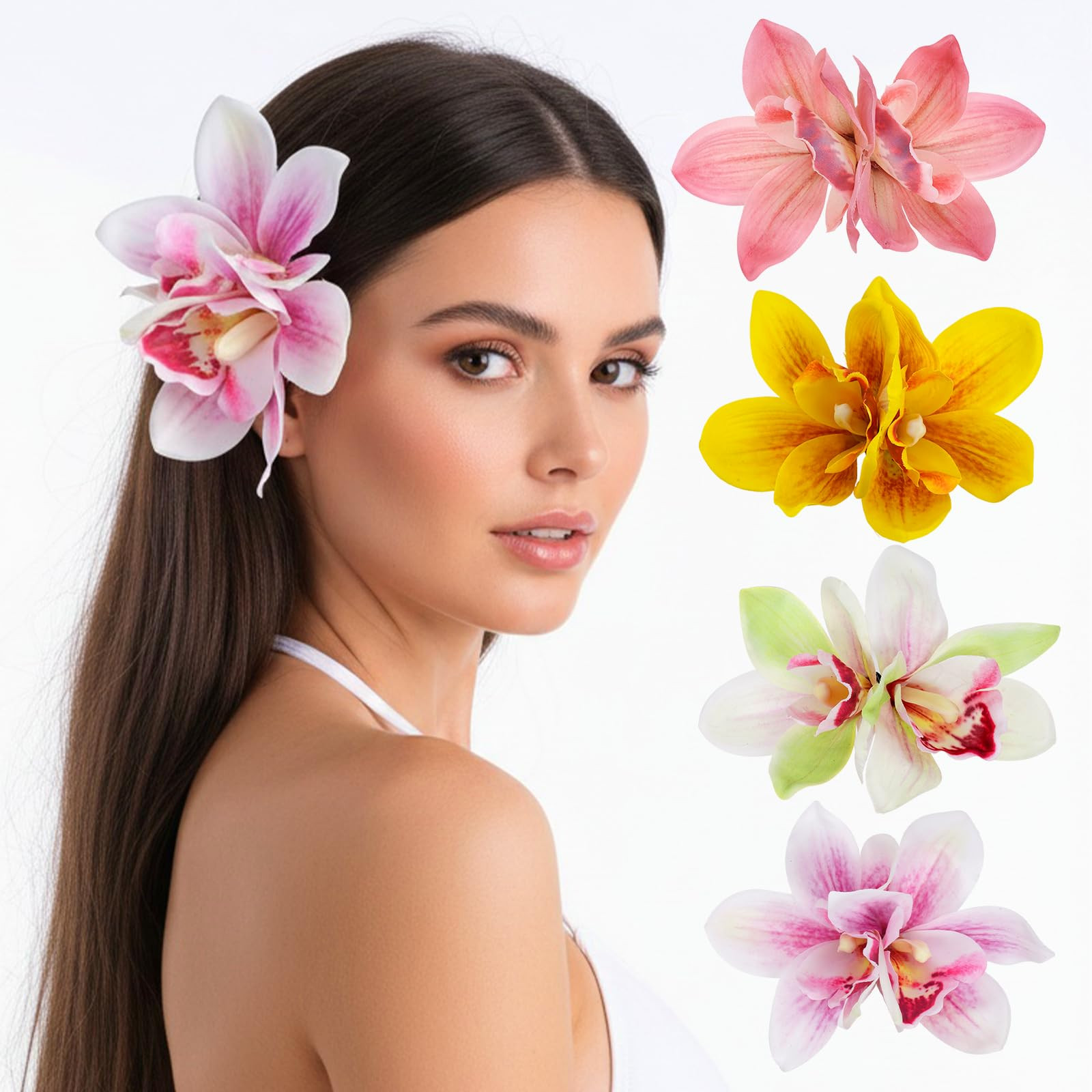 4 Pcs Hawaiian Flower Hair Clips for Women Bohemian Artificial Tropical Flower Hair Pin Orchid Ha... | Amazon (US)
