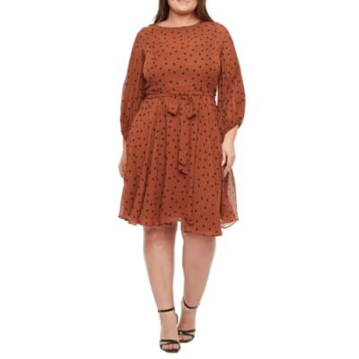 new!Danny & Nicole Plus 3/4 Sleeve Dots Fit + Flare Dress | JCPenney