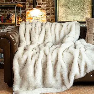 BATTILO HOME Luxury White Faux Fur Throw Blanket Long Pile with Black Tips, 51"x67", Super Warm T... | Amazon (US)