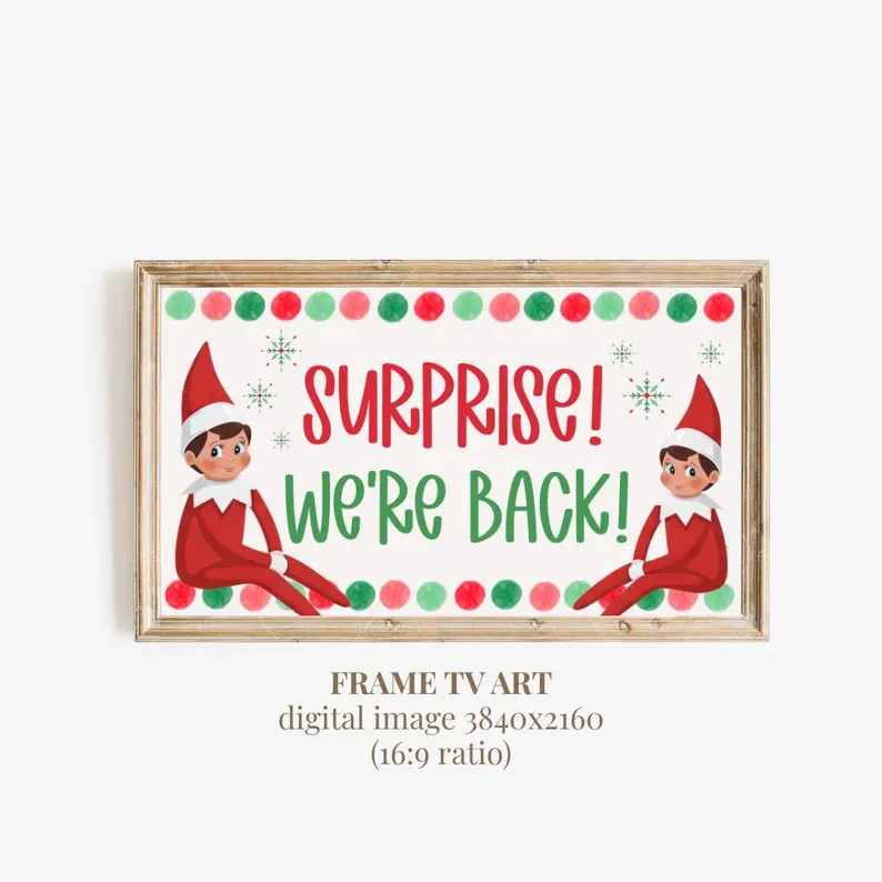 Elf on the Shelf Art for Samsung Frame TV |  Surprise We're Back  Christmas Digital Download Tv| ... | Etsy (US)
