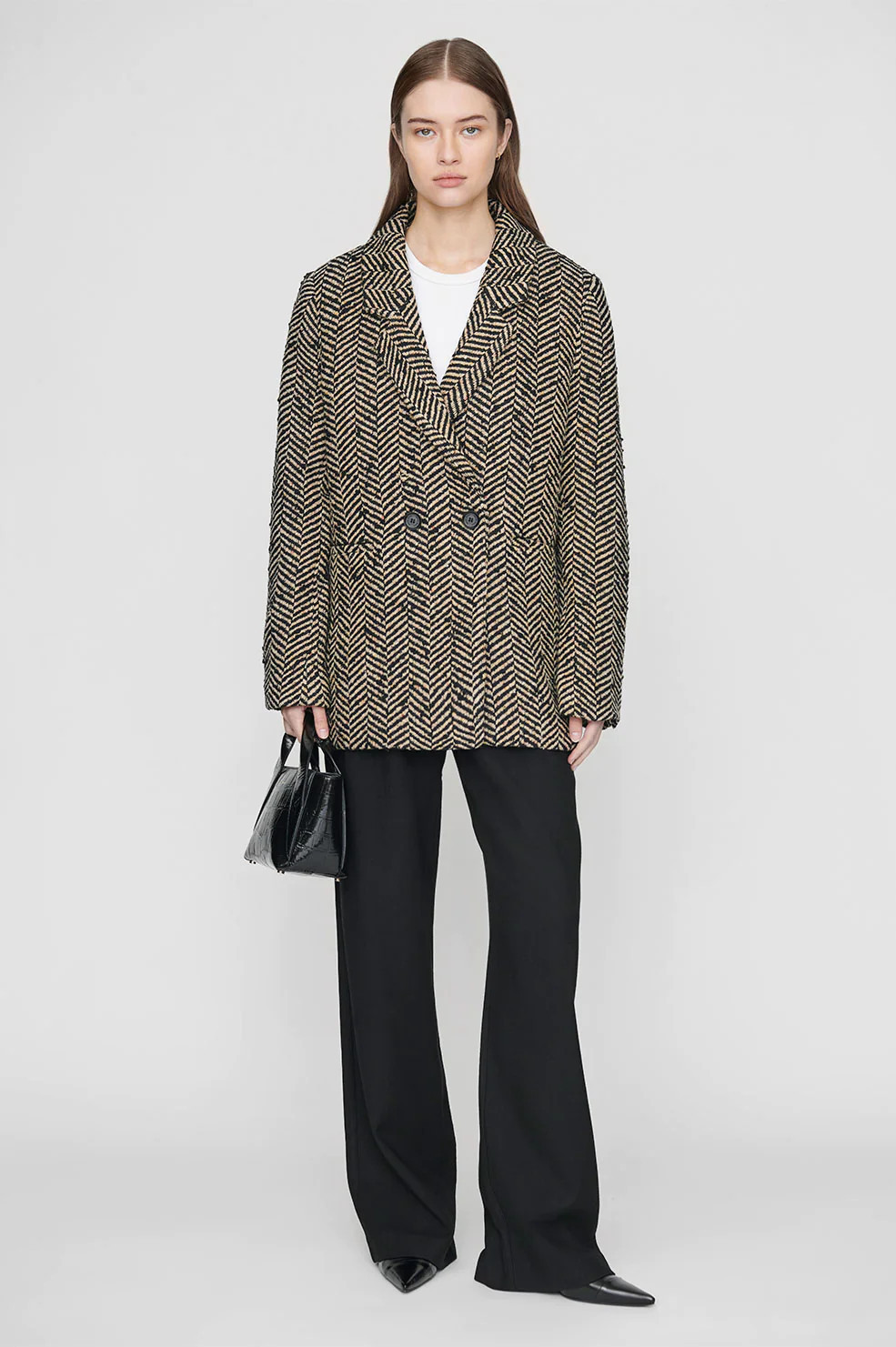 Diana Blazer - Cream And Black Fishbone | Anine Bing