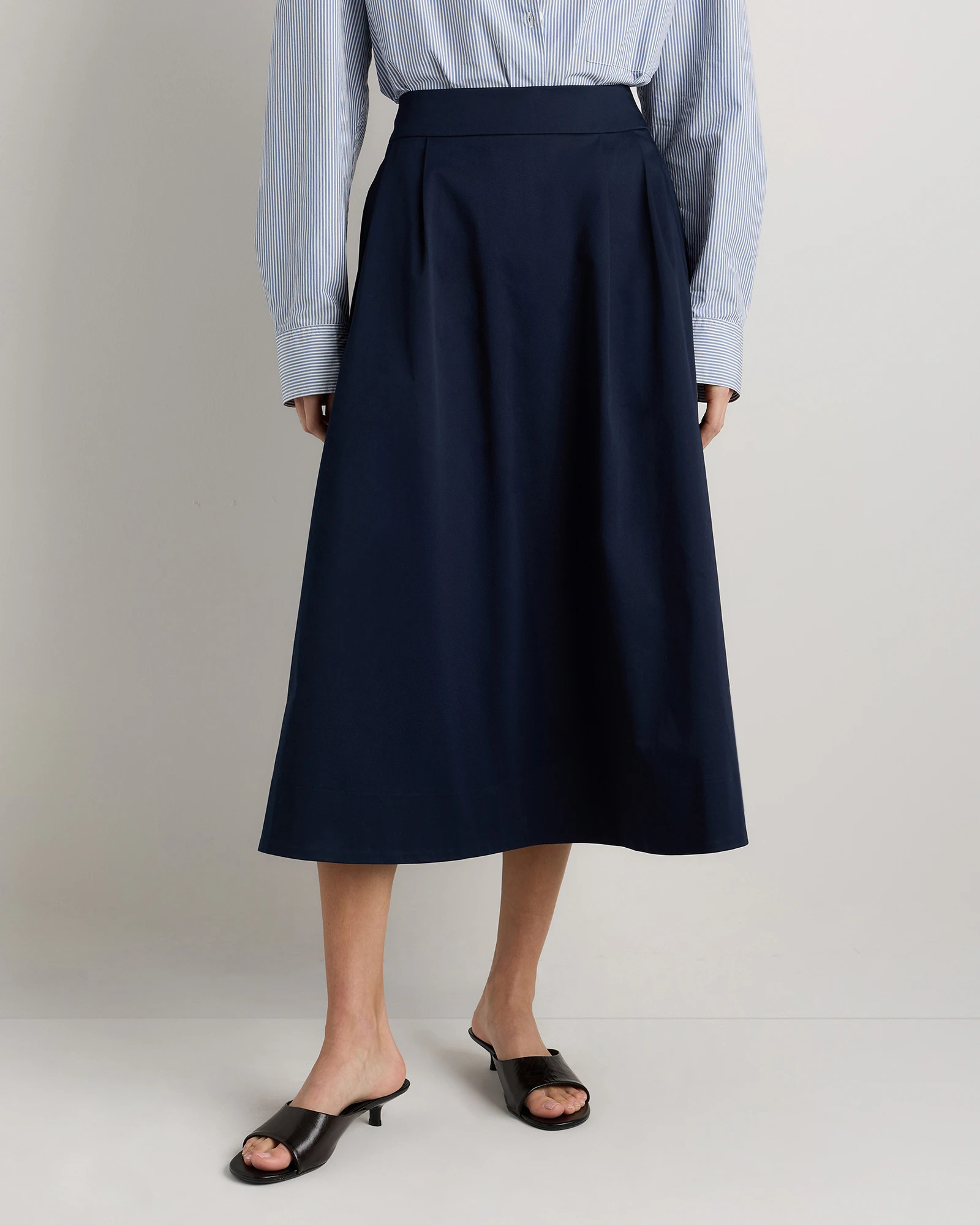 Quince | Women's Sateen A-line Midi Skirt in Deep Navy, Size Large, Cotton Sateen | Quince