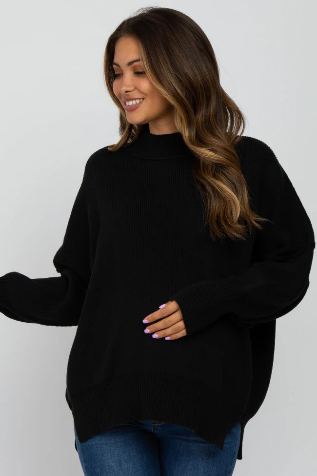 Black Mock Neck Exposed Seam Maternity Sweater | PinkBlush Maternity