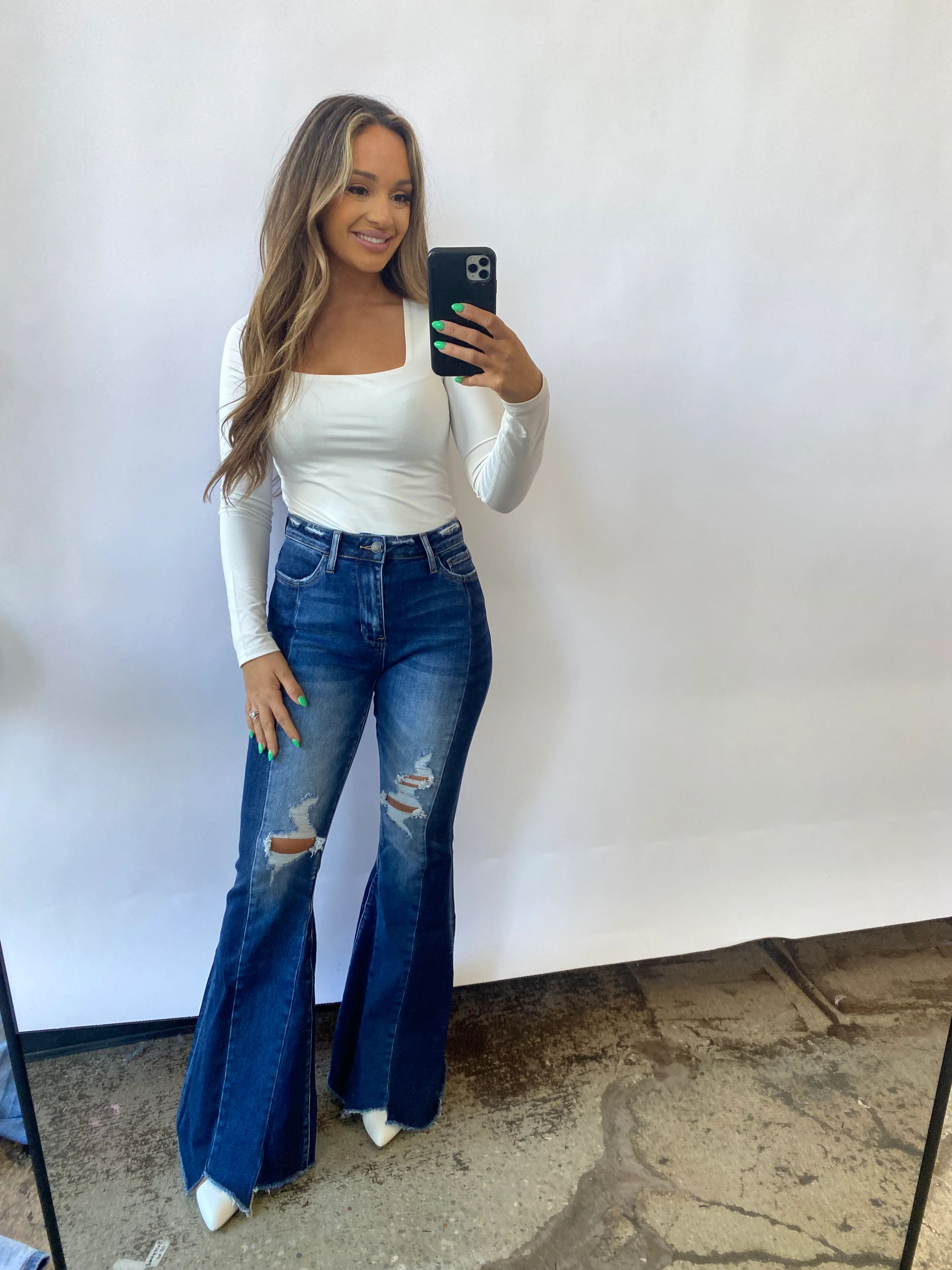 Denim Panel High Rise Flares | Willow Boutique