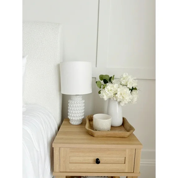 My Texas House Hob-Nail Ceramic Table Lamp, White Finish with Brass Accents, 18" H | Walmart (US)