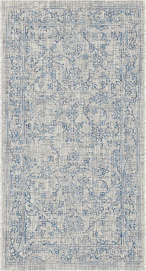 SAFAVIEH Courtyard Collection 2'7" x 5' Grey/Navy CY8680 Indoor/ Outside Waterproof Easy cleansin... | Amazon (US)