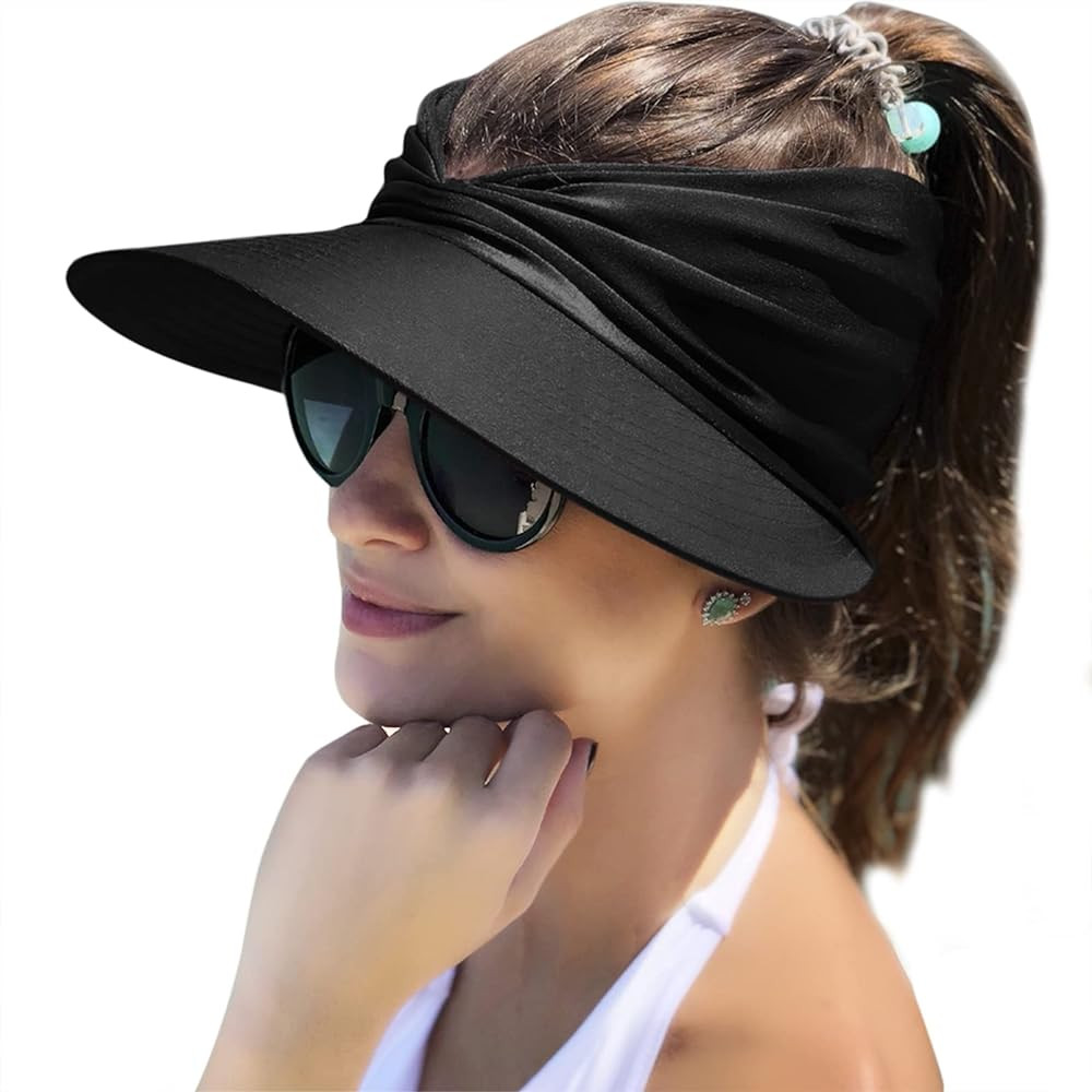 Muryobao Womens Sun Visor Hat Wide Brim Summer UPF 50+ UV Protection Beach Sport Cap | Amazon (US)