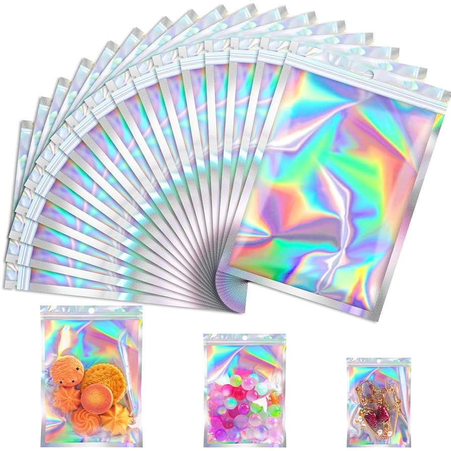 100 Pcs Mylar Bags, Holographic Bags, Resealable Bag for Small Business, Packaging, Sample Bag fo... | Amazon (US)