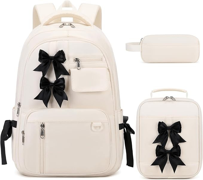 Bevalsa Backpack for Gilrs, Cute School Bags for Kids with Lunch Bag & Pen Case, Bow Bookbag for ... | Amazon (US)