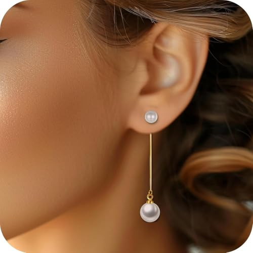 Pearl Earrings for Women, 14k Gold Pearl Drop Dangle Earrings, Gold Pearl Long Earrings Statement Wedding Bridal Earrings,Great for birthday,party, Christmas,Mother’s Day,Present giving. | Amazon (US)