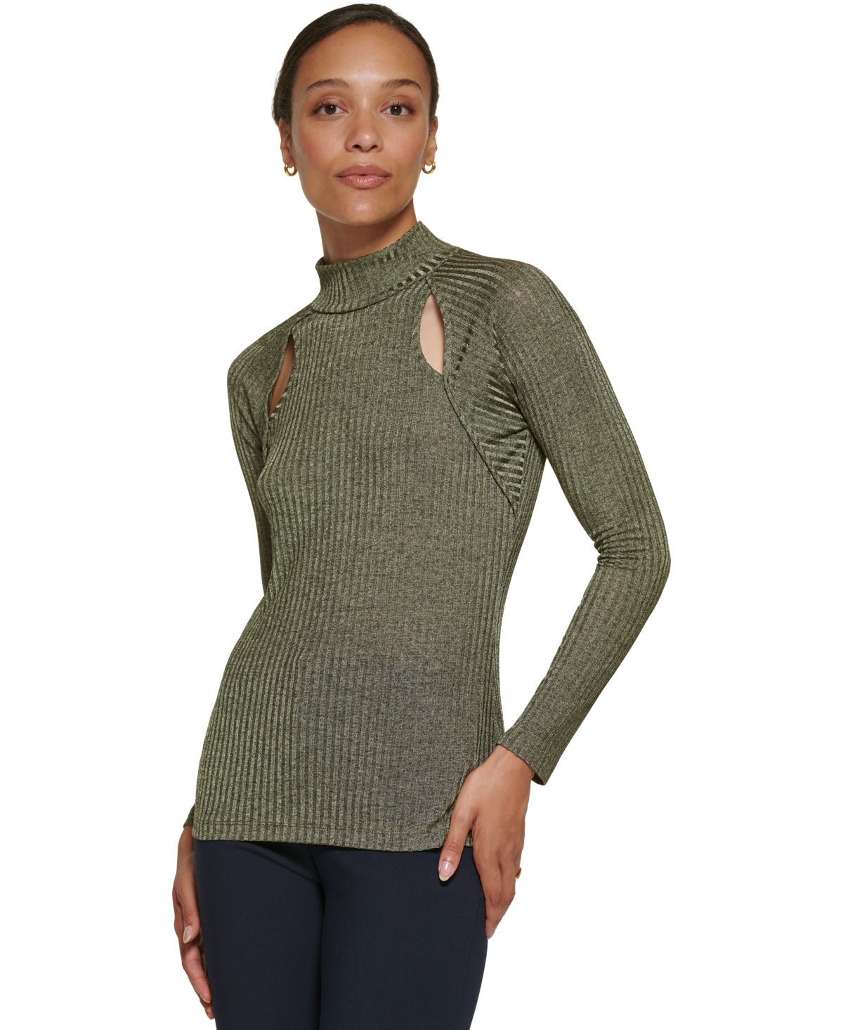 Dkny Women's Ribbed Long-Sleeve Cut-Out Sweater Top | Macys (US)