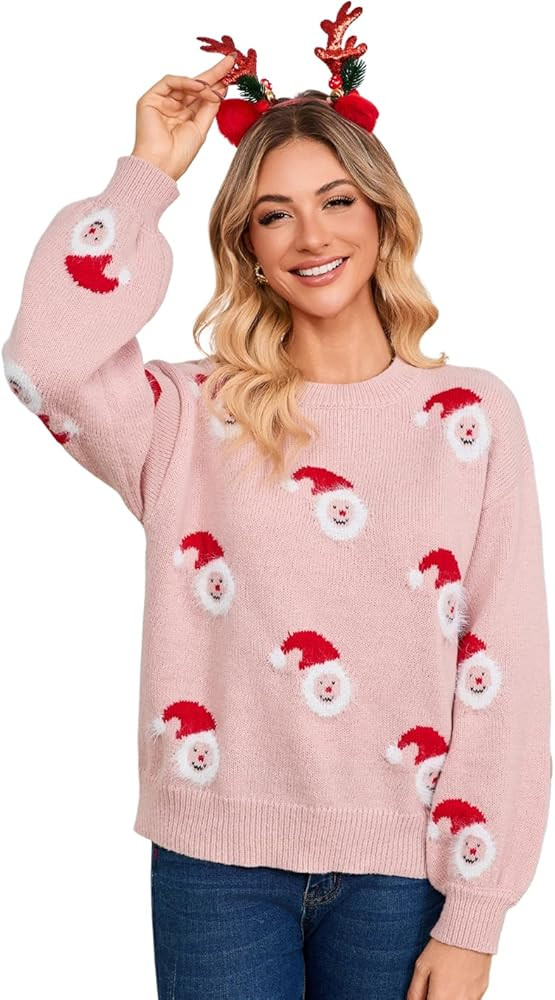 SunnyMelody Women's Cute Christmas Sweater,Santa Hat Snowman Pattern Knit Pullovers,2025 Funny Ho... | Amazon (US)