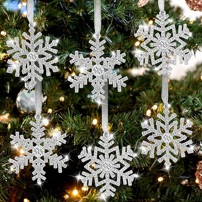 Jenaai 6 Pcs Metal Rhinestone Christmas Snowflake Ornament Hanging Crystal Snowflake Ornaments fo... | Amazon (US)