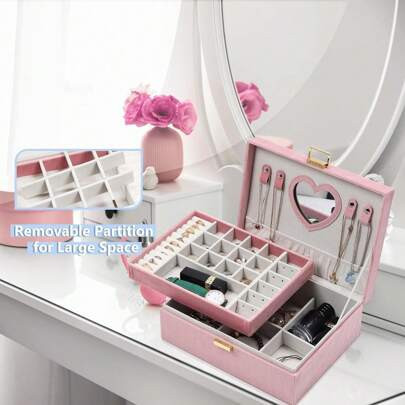 Jewelry Boxes For Women Girls, Jewelry Organizer Box, 2-Layer Large Velvet Jewelry Box For Rings Necklaces Bracelets Watch Earring | SHEIN