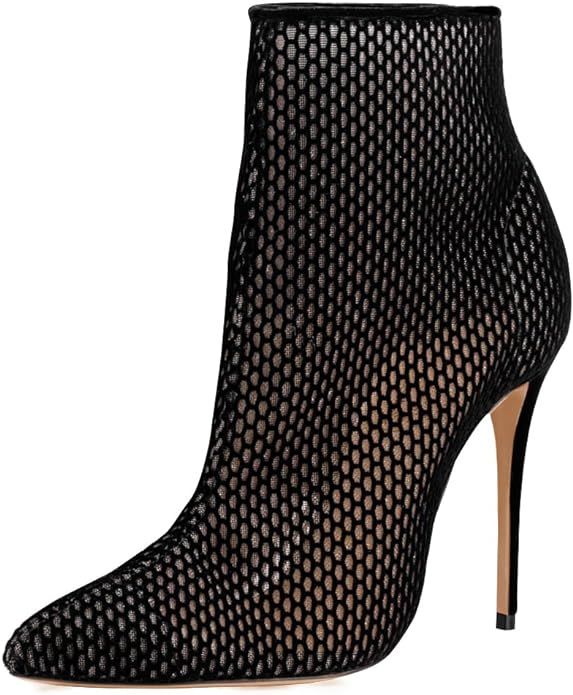 FSJ Women Fashion High Heel Ankle Boots with Rivets Closed Pointed Toe Stilettos Zipper Unique St... | Amazon (US)