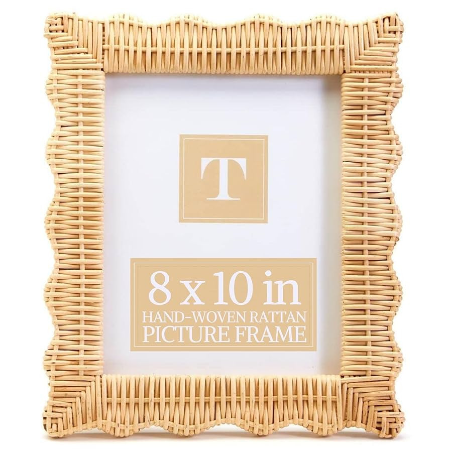 Two's Company Scalloped Wicker Weave Rattan Photo Frame 8x10 - Hand Woven Rustic Farmhouse Coasta... | Amazon (US)