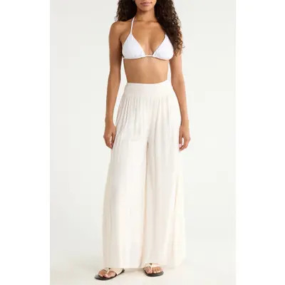 Elan Lace Panel Wide Leg Cover-Up Pants in Off White at Nordstrom, Size X-Small | Nordstrom