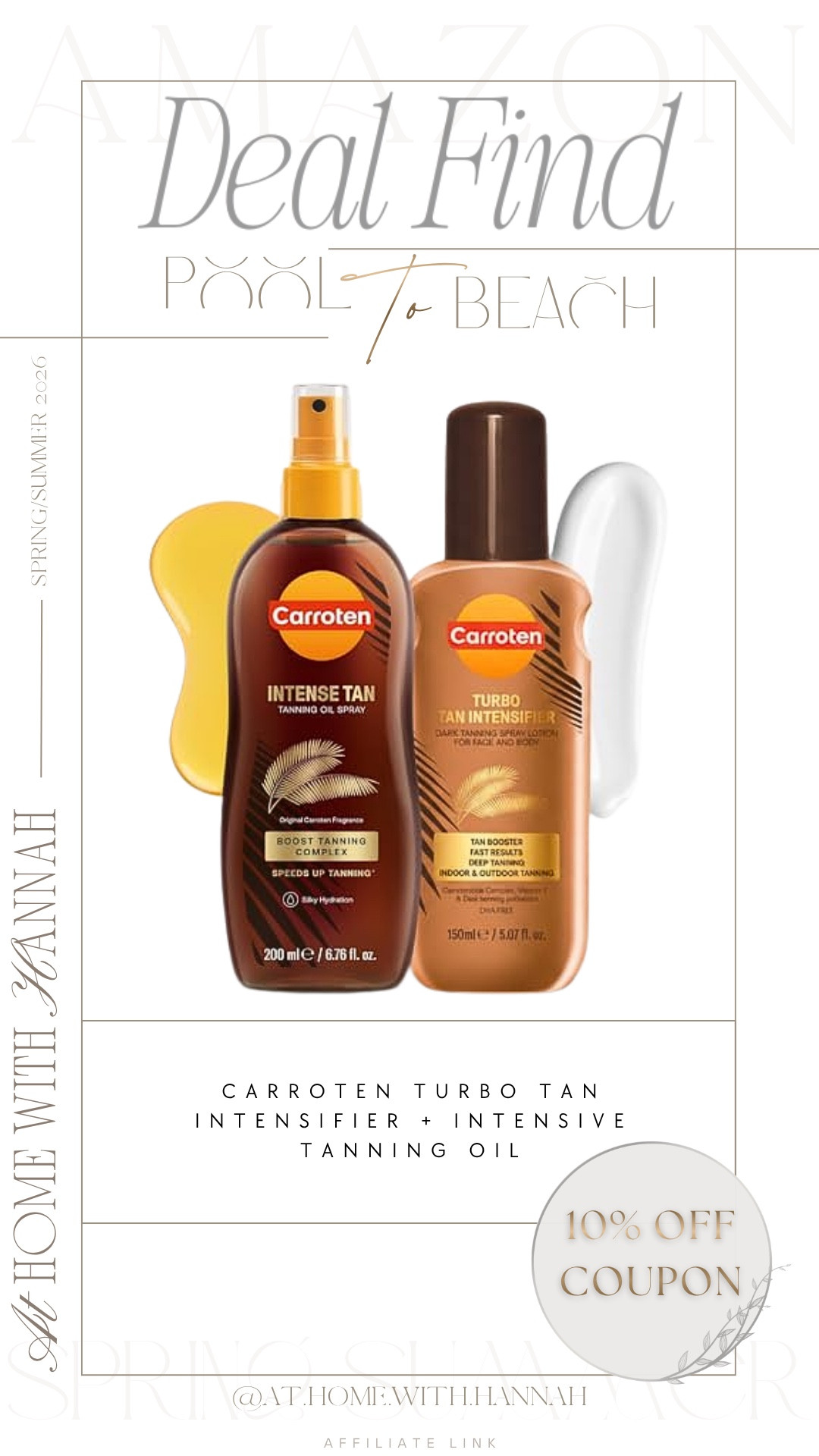 tanning intensifier • tanning oil • deep summer bronze duo

✨This is the kind of duo that makes you feel like summer has officially started. If you’re after that rich, deep bronze look, these are such a good pool-to-beach find. I love products like this for getting that glowy, vacation skin look — especially when you want something that feels easy, effective, and worth grabbing while there’s a coupon.




•
carroten turbo tan intensifier • carroten tanning oil • tanning duo • deep summer bronze • tanning intensifier • tanning oil spray • bronzed vacation skin • pool to beach beauty • summer tanning favorites • amazon beauty deal
#tanningoil #tanningintensifier #summerglow #beachbeauty #vacationmusthaves

#LTKSeasonal #LTKSaleAlert #LTKSwim