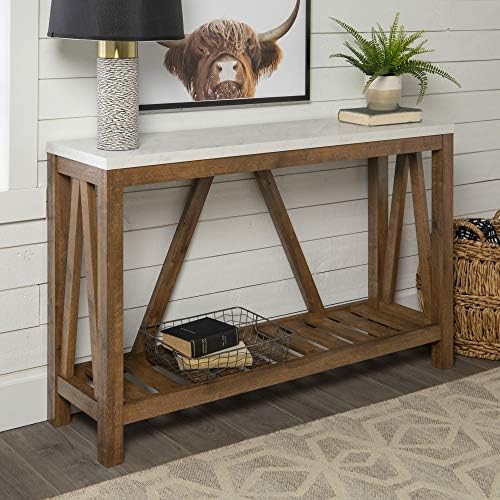 Walker Edison Furniture Modern Farmhouse Accent Entryway Table, 52 Inch - White Marble/Walnut Bro... | Amazon (US)
