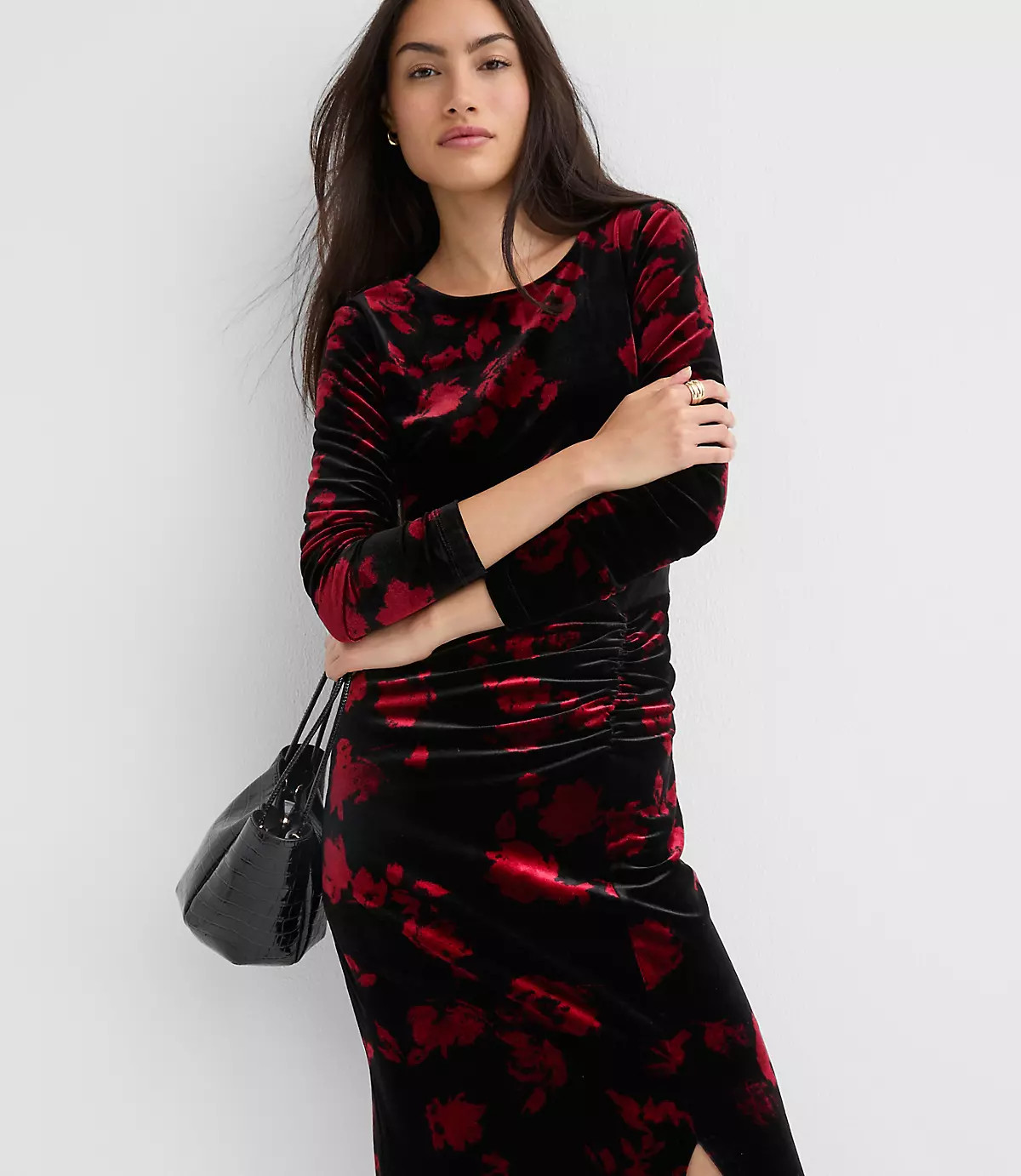 Velvet Ruched Midi Dress | LOFT