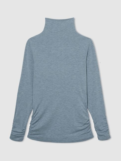 Ruched Jersey Top with Wool in Blue | Reiss US