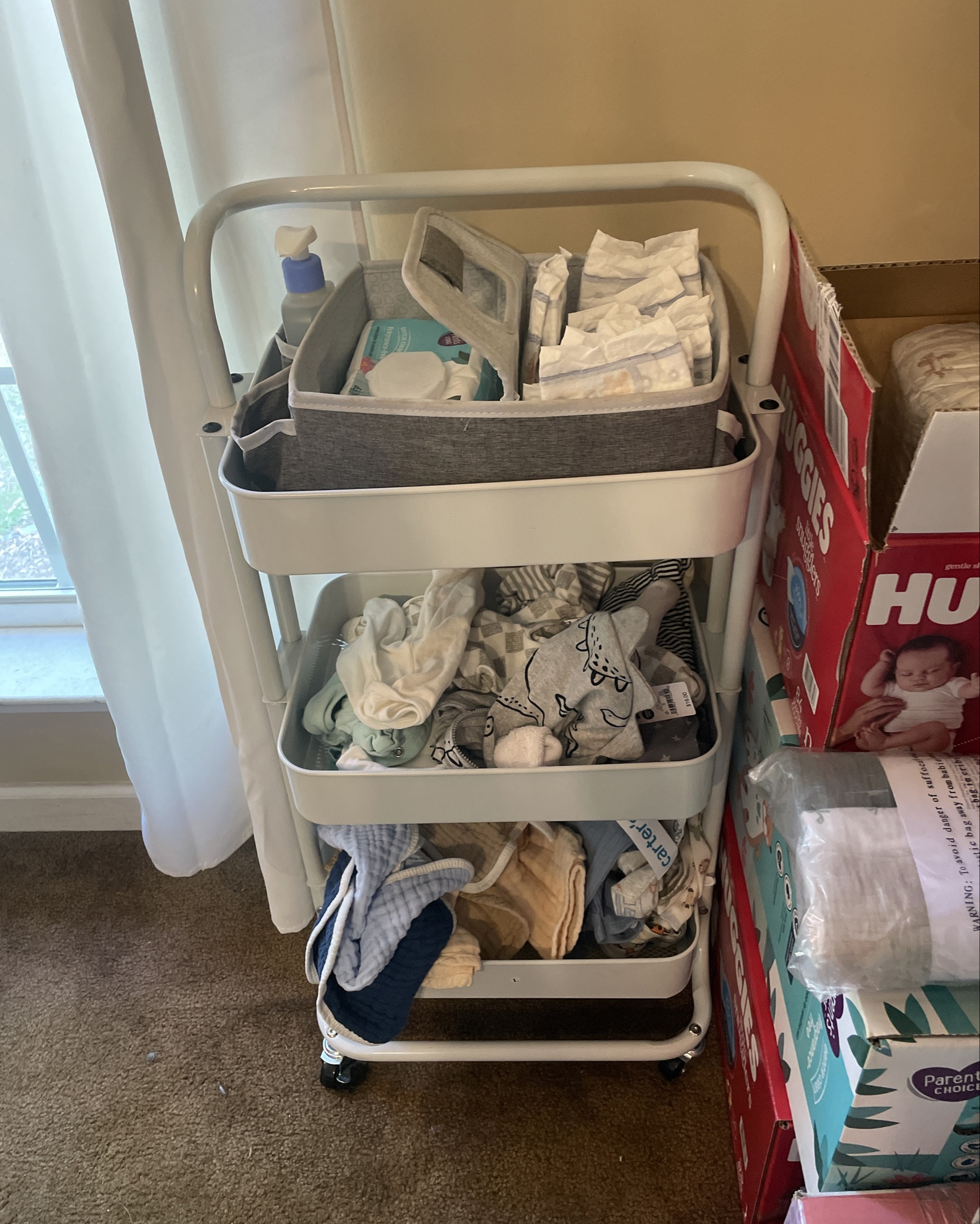 Here are lots of products and items we have in our bedside nursery for our newborn baby boy. He’s 2 weeks and we are enjoying our postpartum time. #bedsidenursery #baby #nursery #babyboy #mom #momlife #family #maternity 

#LTKFamily #LTKBump #LTKBaby