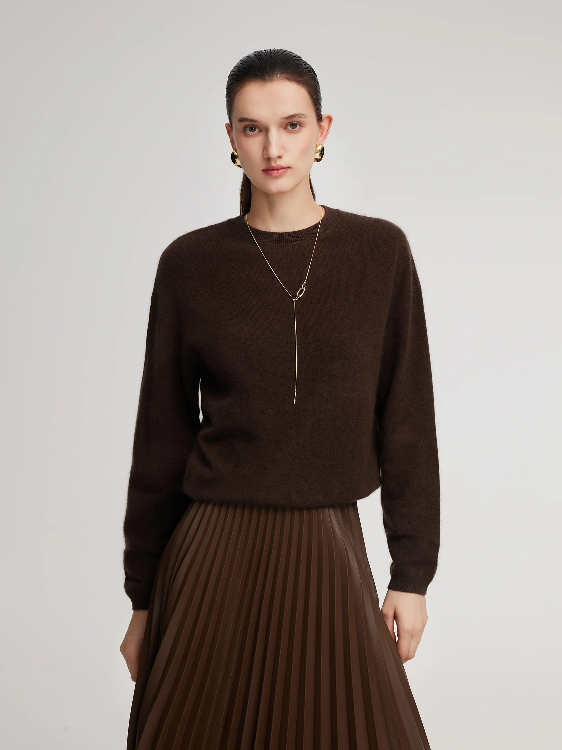 100% Brushed Wool Crew Neck Women Sweater | GOELIA