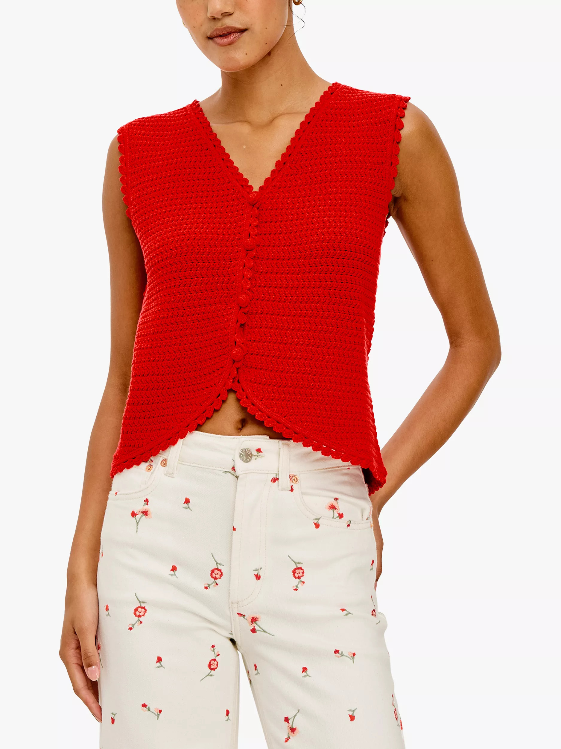 Calypso Scallop Trim Knit Top, Scarlet | John Lewis (UK)